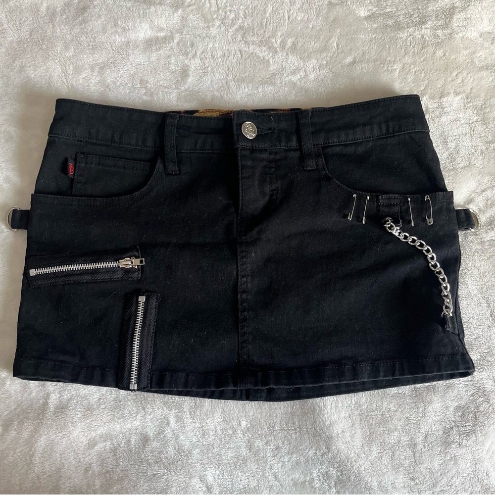 Royal Bones Small Chain Safety Pin Black Mini Skirt